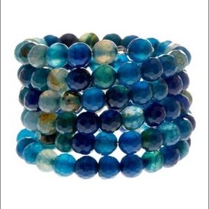 Faceted Blue Agate Coil Wrap Bracelet